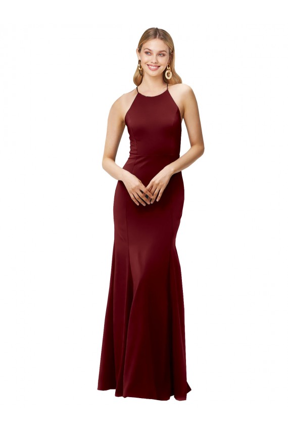 Open Back Burgundy Gold Mermaid High Neck Long Formal Evening Gown / Prom Dress / Bridesmaid Dress Hobart
