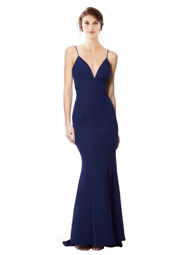 Open Back Navy Blue Mermaid High Neck Long Formal Dress / Bridesmaid Dress Hobart