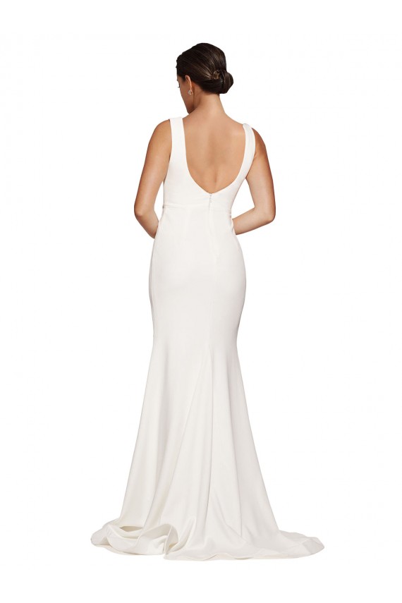 Low Back Ivory Sheath Square Neck Sweep Train Semi Formal Evening Dress / Prom Dress / Bridesmaid Dress Hobart