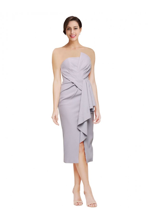 Low Back Arctic Lilac Sheath Strapless Cocktail Length High Low Evening Gown / Prom Dress / Bridesmaid Dress Hobart