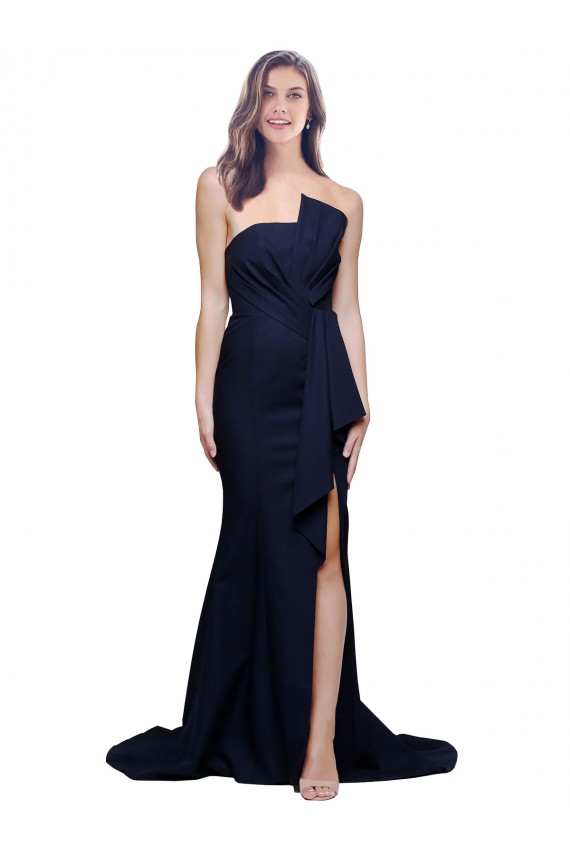 Low Back Dark Navy Sheath Strapless Sweep Train Semi Formal Evening Dress / Prom Dress / Bridesmaid Dress Hobart