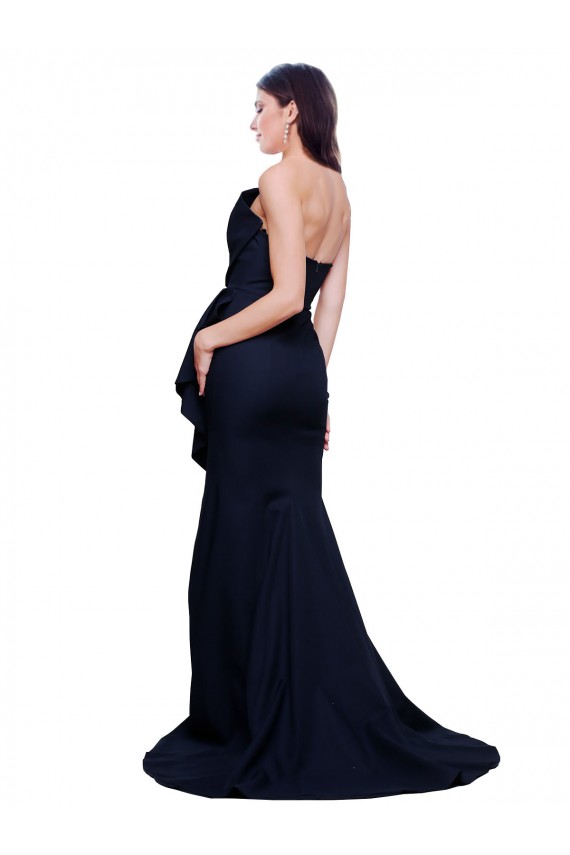 Low Back Dark Navy Sheath Strapless Sweep Train Semi Formal Evening Dress / Prom Dress / Bridesmaid Dress Hobart