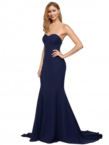 Low Back Dark Navy A-Line Sweetheart Sweep Train Formal Evening Gown / Prom Dress / Bridesmaid Dress Hobart