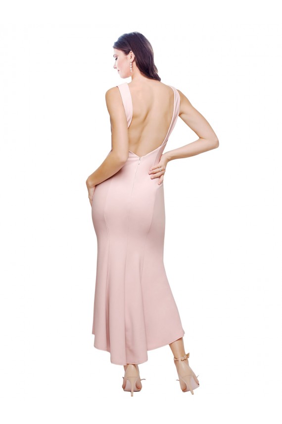 Low Back Pink Sheath High Neck Midi Length High Low Evening Gown / Prom Dress / Bridesmaid Dress Hobart
