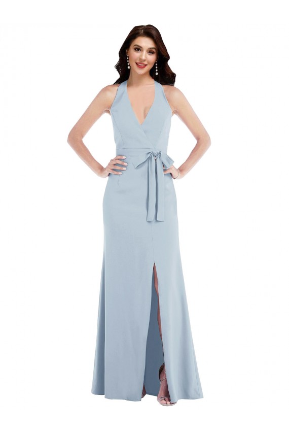 Open Back Light Sky Blue A-Line V-Neck Long Formal Evening Gown / Prom Dress / Bridesmaid Dress Hobart