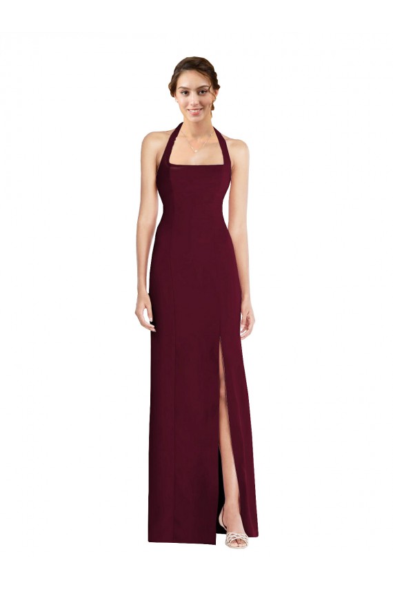 Open Back Burgundy Gold Trumpet Halter Neck Long Semi Formal Evening Dress / Prom Dress / Bridesmaid Dress Hobart