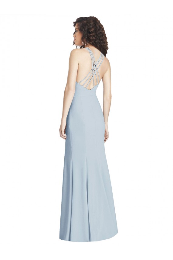 Open Back Light Sky Blue Trumpet Halter Neck Long Evening Dress / Bridesmaid Dress Hobart