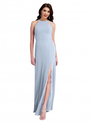 Open Back Light Sky Blue Sheath High Neck Long Formal Evening Gown / Prom Dress / Bridesmaid Dress Hobart