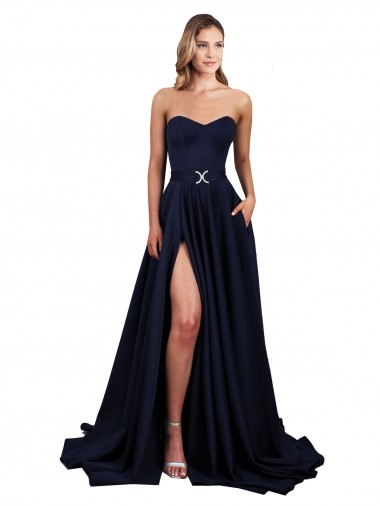 Low Back Dark Navy A-Line High Neck Long Formal Dress / Bridesmaid Dress Hobart