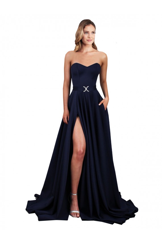 Low Back Dark Navy A-Line High Neck Long Formal Dress / Bridesmaid Dress Hobart