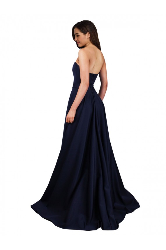 Low Back Dark Navy A-Line High Neck Long Formal Dress / Bridesmaid Dress Hobart