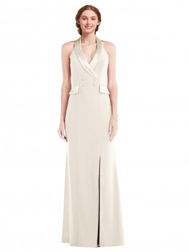 Low Back Ivory Trumpet Halter Neck Long Semi Formal Evening Dress / Prom Dress / Bridesmaid Dress Hobart