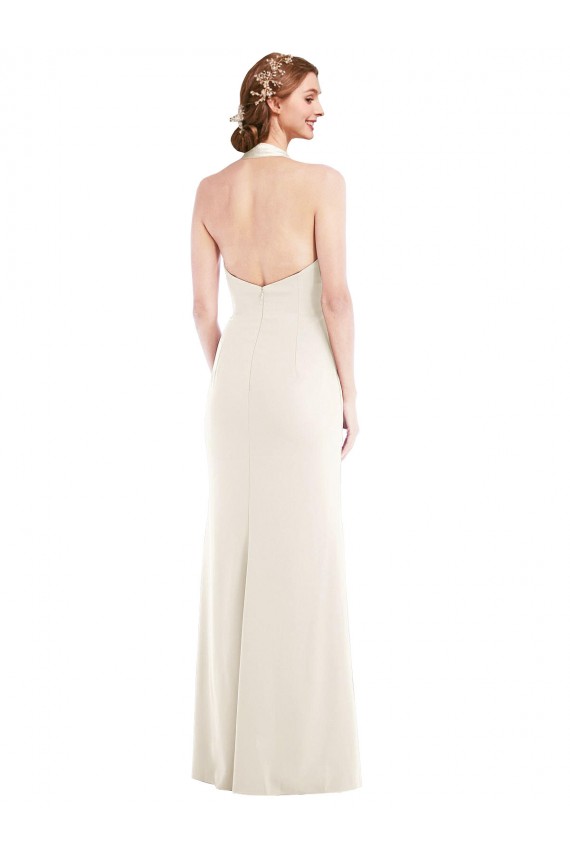 Low Back Ivory Trumpet Halter Neck Long Semi Formal Evening Dress / Prom Dress / Bridesmaid Dress Hobart