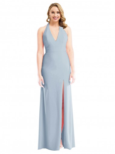 Open Back Light Sky Blue Trumpet Halter Neck Long Bridesmaid Dress / Evening Dress Hobart