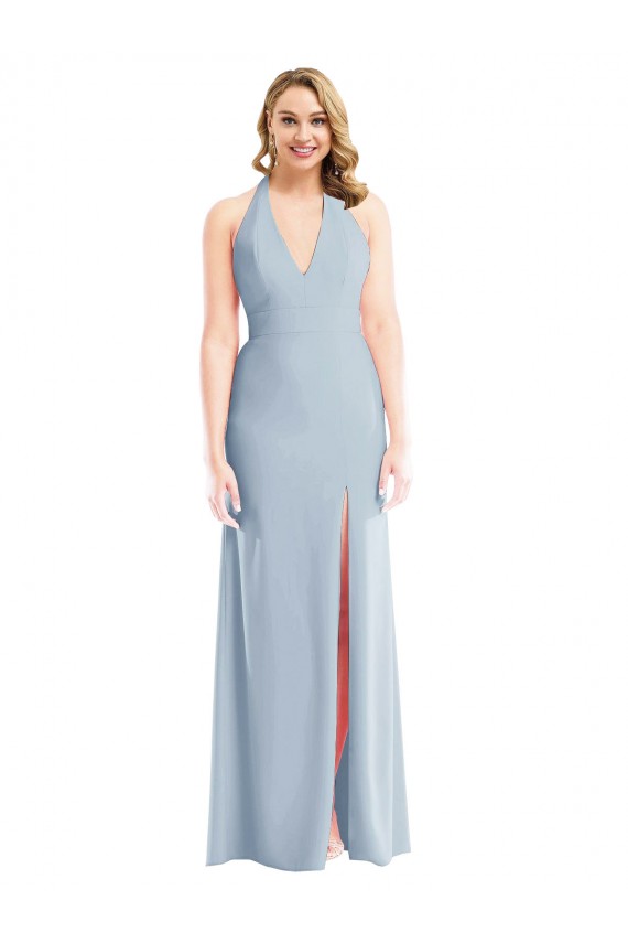 Open Back Light Sky Blue Trumpet Halter Neck Long Bridesmaid Dress / Evening Dress Hobart