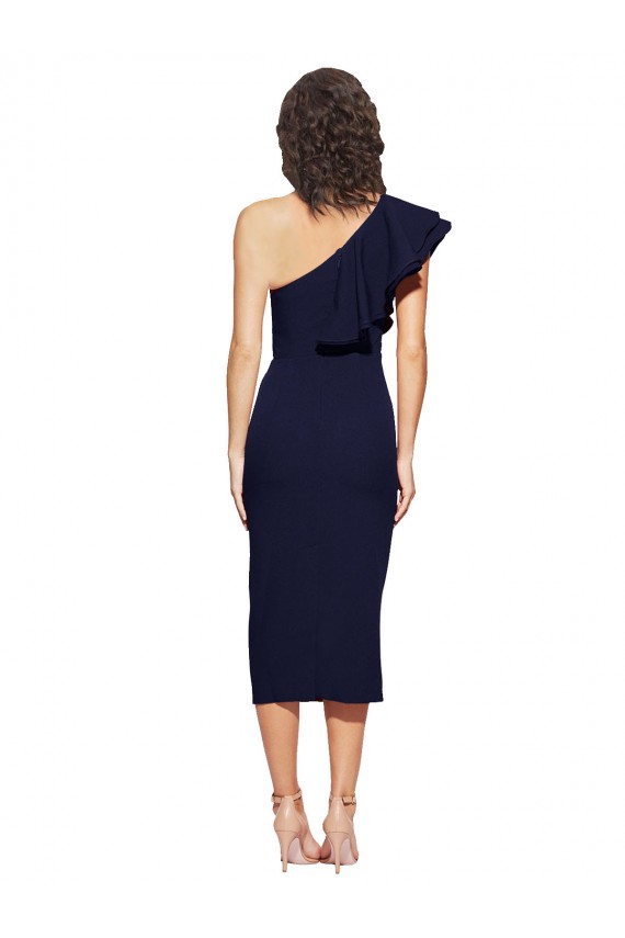 Dark Navy Sheath One Shoulder Midi Length Formal Evening Gown / Prom Dress / Bridesmaid Dress Hobart