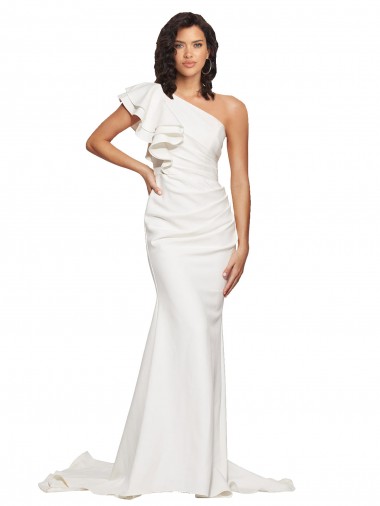Ivory Sheath One Shoulder Sweep Train Semi Formal Evening Dress / Prom Dress / Bridesmaid Dress Hobart