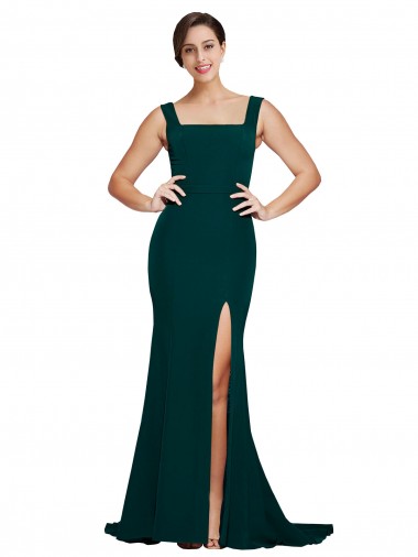 Midnight Green Sheath Square Neck Sweep Train Semi Formal Evening Dress / Prom Dress / Bridesmaid Dress Hobart