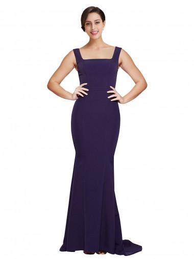 Dark Navy Sheath Square Neck Sweep Train Semi Formal Evening Dress / Prom Dress / Bridesmaid Dress Hobart