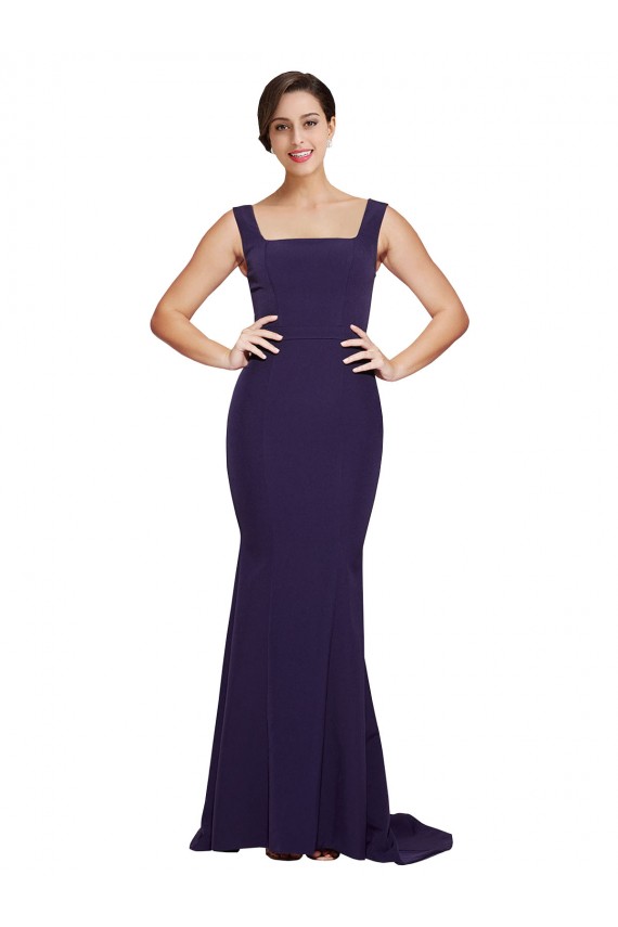 Dark Navy Sheath Square Neck Sweep Train Semi Formal Evening Dress / Prom Dress / Bridesmaid Dress Hobart