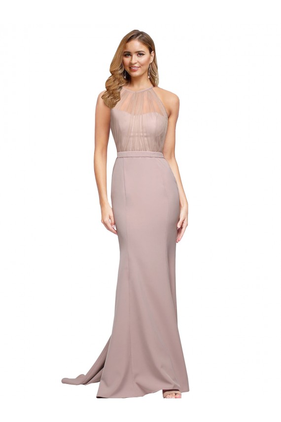 Dusty Pink Sheath High Neck Sweep Train Formal Evening Gown / Prom Dress / Bridesmaid Dress Hobart