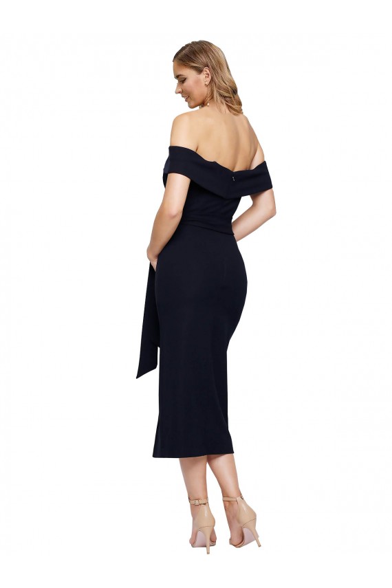 Low Back Black Sheath Square Neck Midi Length Formal Evening Gown / Prom Dress / Bridesmaid Dress Hobart