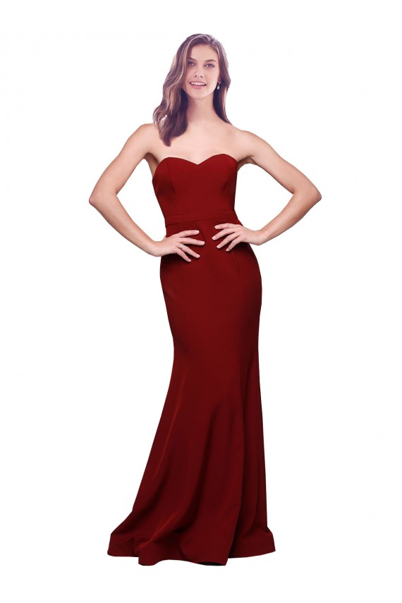 Low Back Burgundy Sheath Strapless Long Formal Evening Gown / Prom Dress / Bridesmaid Dress Hobart