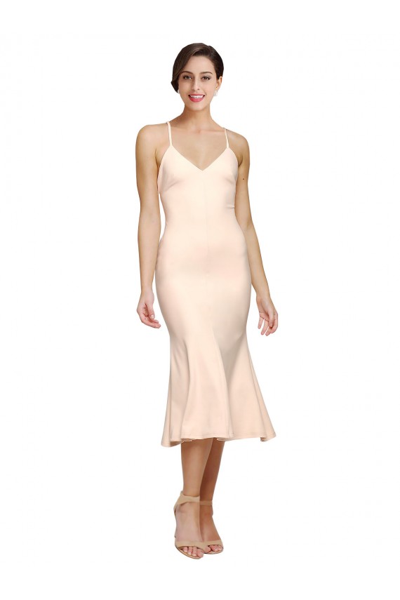 Open Back Nude Sheath V-Neck Midi Length Evening Gown / Prom Dress / Bridesmaid Dress Hobart
