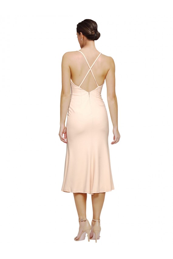 Open Back Nude Sheath V-Neck Midi Length Evening Gown / Prom Dress / Bridesmaid Dress Hobart