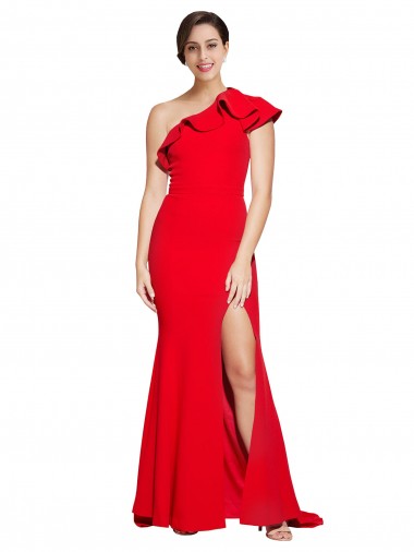 Red Sheath One Shoulder Sweep Train Semi Formal Evening Dress / Prom Dress / Bridesmaid Dress Hobart