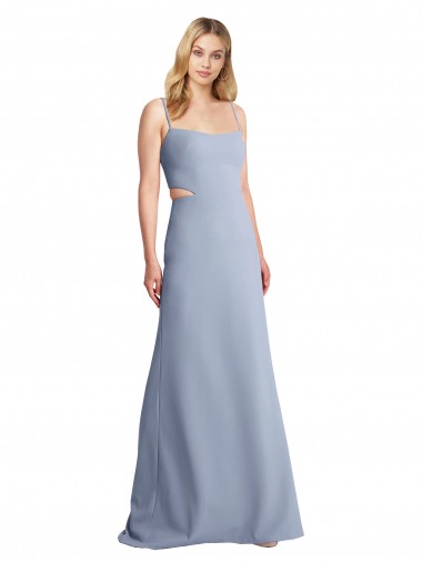 Open Back Smoke Blue A-Line Scoop Neck Long Prom Dress / Bridesmaid Dress Hobart