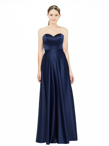 Low Back Dark Navy A-Line Sweetheart Long Black Tie Evening Gown / Bridesmaid Dress Hobart