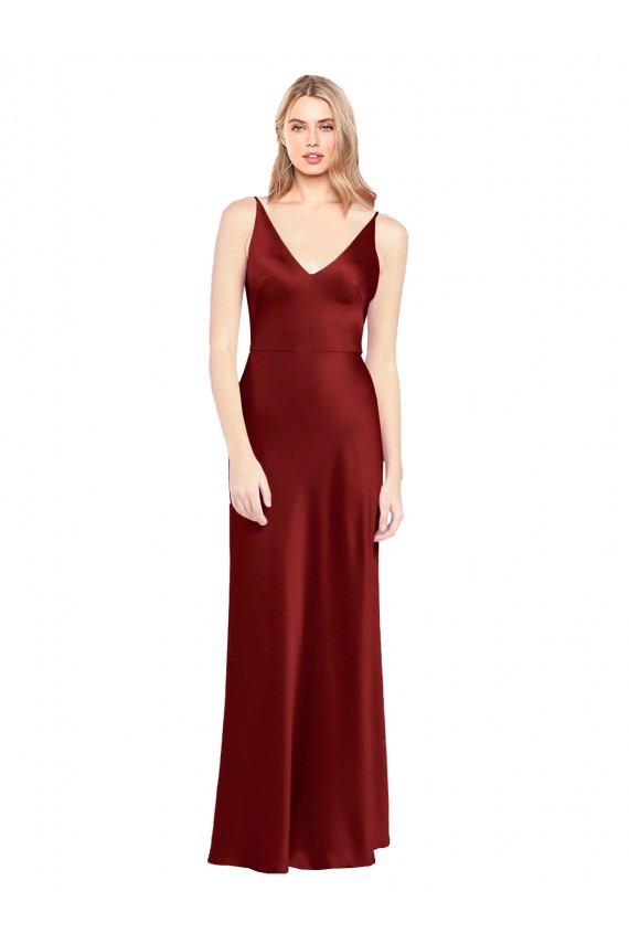 V-Back Burgundy A-Line V-Neck Long Formal Evening Gown / Prom Dress / Bridesmaid Dress Hobart