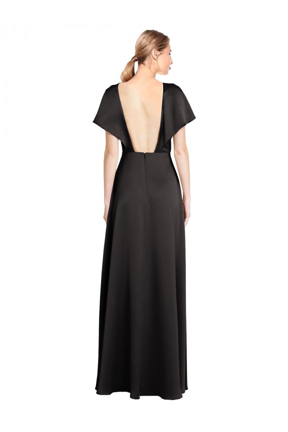 Open Back Black A-Line V-Neck Long Bridesmaid Dress / Evening Dress Hobart