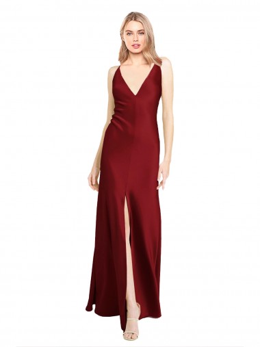V-Back Burgundy A-Line V-Neck Long Black Tie Evening Gown / Prom Dress / Bridesmaid Dress Hobart