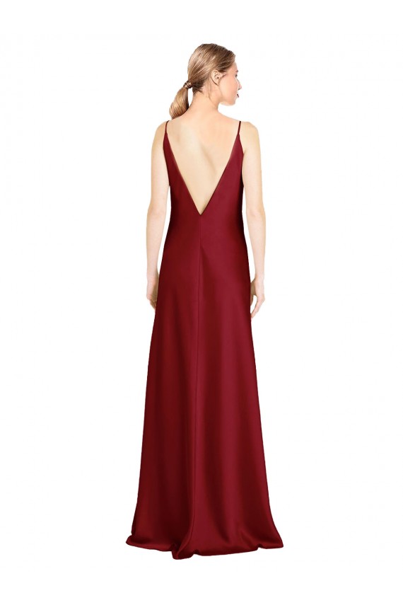 V-Back Burgundy A-Line V-Neck Long Black Tie Evening Gown / Prom Dress / Bridesmaid Dress Hobart