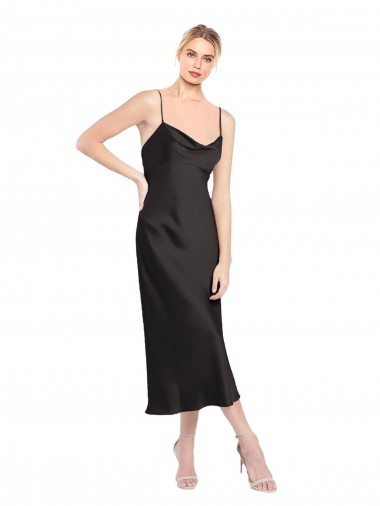 Low Back Black A-Line Cowl Neck Midi Length Formal Evening Gown / Prom Dress / Bridesmaid Dress Hobart