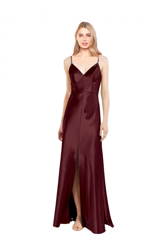 Burgundy Gold A-Line V-Neck Long Bridesmaid Dress / Evening Dress Hobart