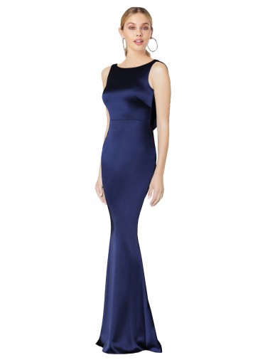 Low Back Dark Navy Sheath High Neck Long Formal Evening Gown / Prom Dress / Bridesmaid Dress Hobart
