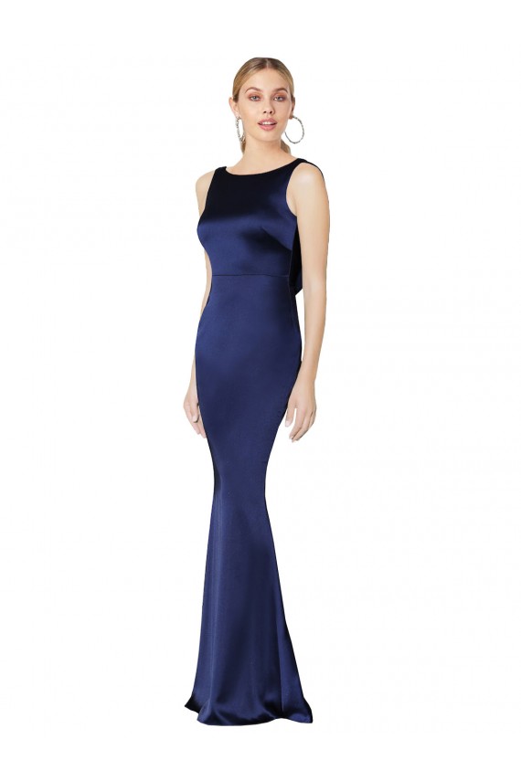 Low Back Dark Navy Sheath High Neck Long Formal Evening Gown / Prom Dress / Bridesmaid Dress Hobart