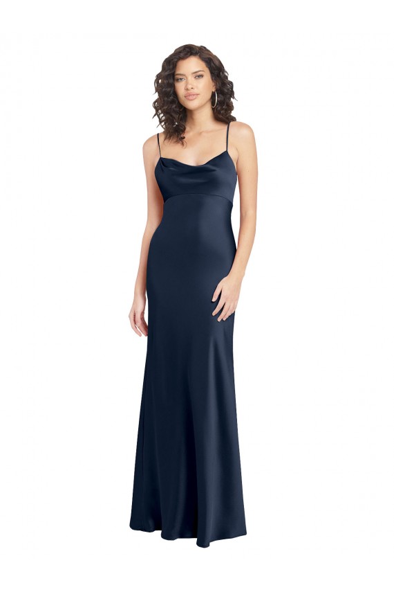 Open Back Dark Navy A-Line Cowl Neck Long Black Tie Evening Gown / Prom Dress / Bridesmaid Dress Hobart