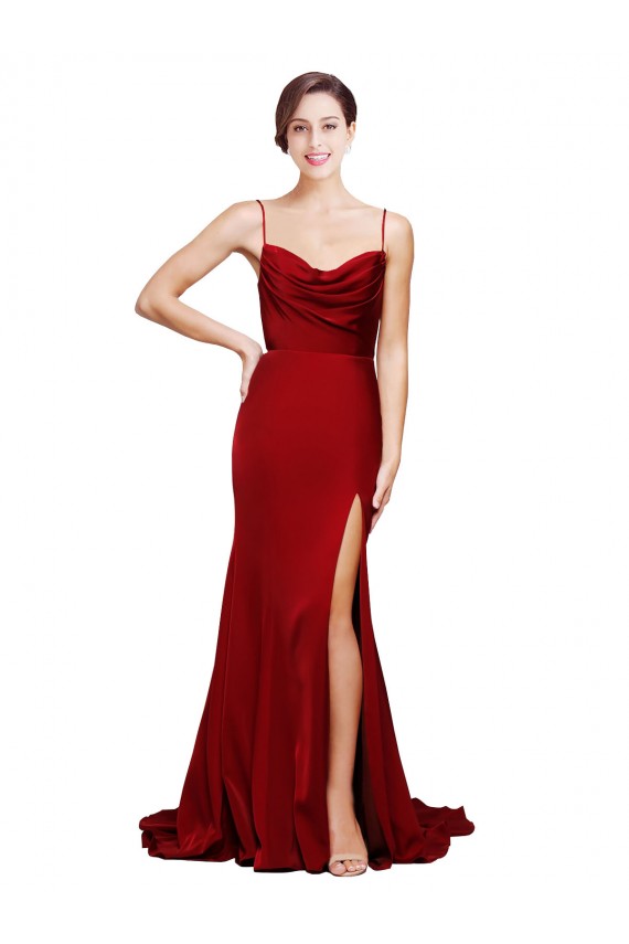 Open Back Burgundy Sheath Cowl Neck Sweep Train Black Tie Evening Gown / Prom Dress / Bridesmaid Dress Hobart