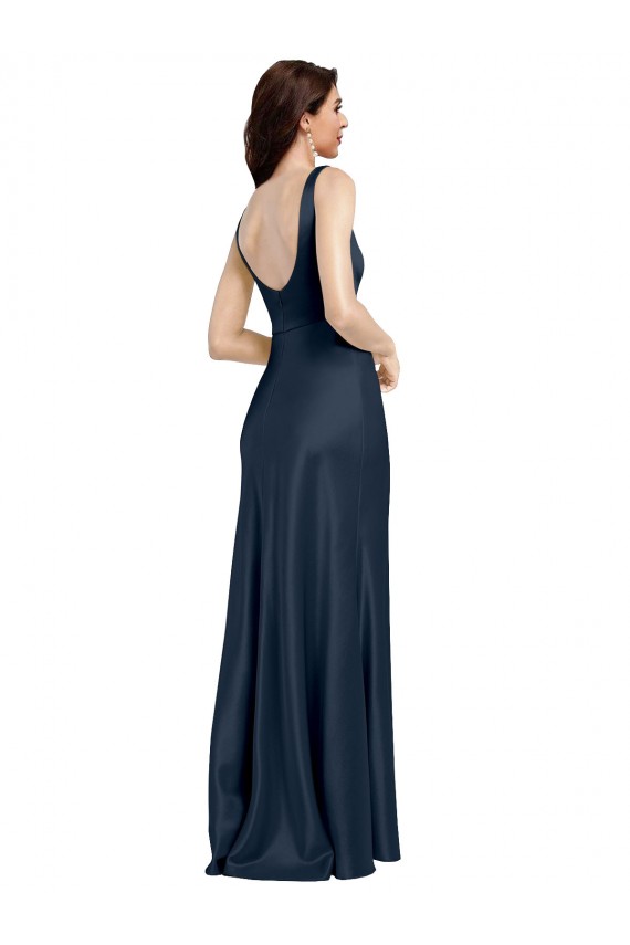 Low Back Dark Navy A-Line Square Neck Long Formal Evening Gown / Prom Dress / Bridesmaid Dress Hobart