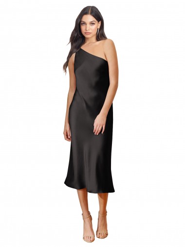 Black Sheath One Shoulder Midi Length Black Tie Evening Dress / Prom Dress / Bridesmaid Dress Hobart