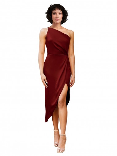 Burgundy Sheath One Shoulder Midi Length Black Tie Evening Gown / Prom Dress / Bridesmaid Dress Hobart