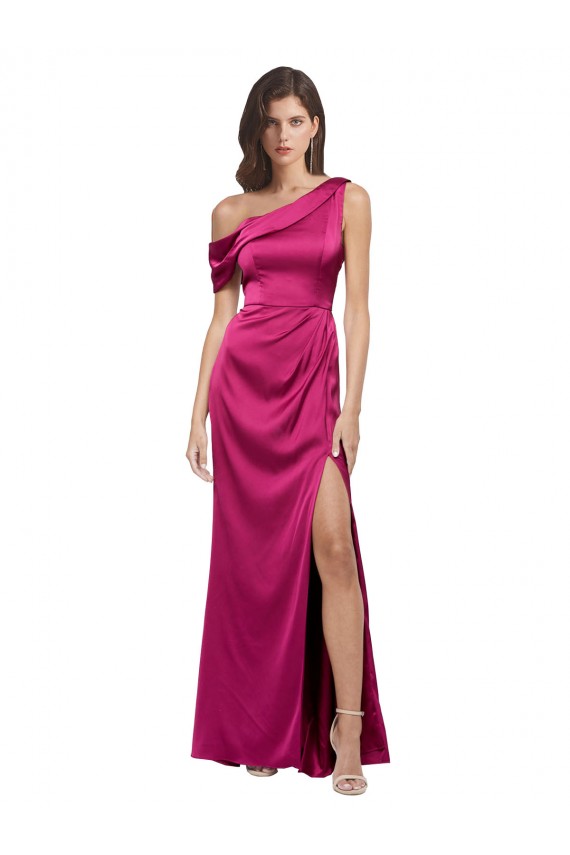 Fuchsia A-Line One Shoulder Long Bridesmaid Dress / Evening Dress Hobart