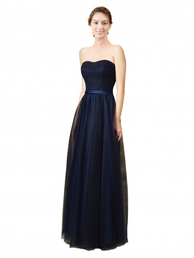 Dark Navy A-Line Strapless Long Bridesmaid Gown Hobart
