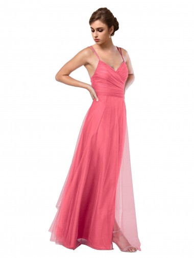 V-Back Watermelon A-Line Spaghetti Straps Long Bridesmaid Dress Hobart