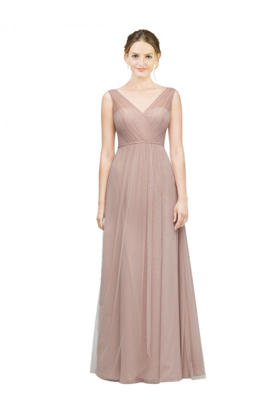 Blush A-Line V-Neck Long Bridesmaid Dress Hobart