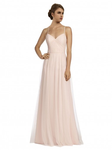 Pink A-Line Spaghetti Straps Long Bridesmaid Dress Hobart